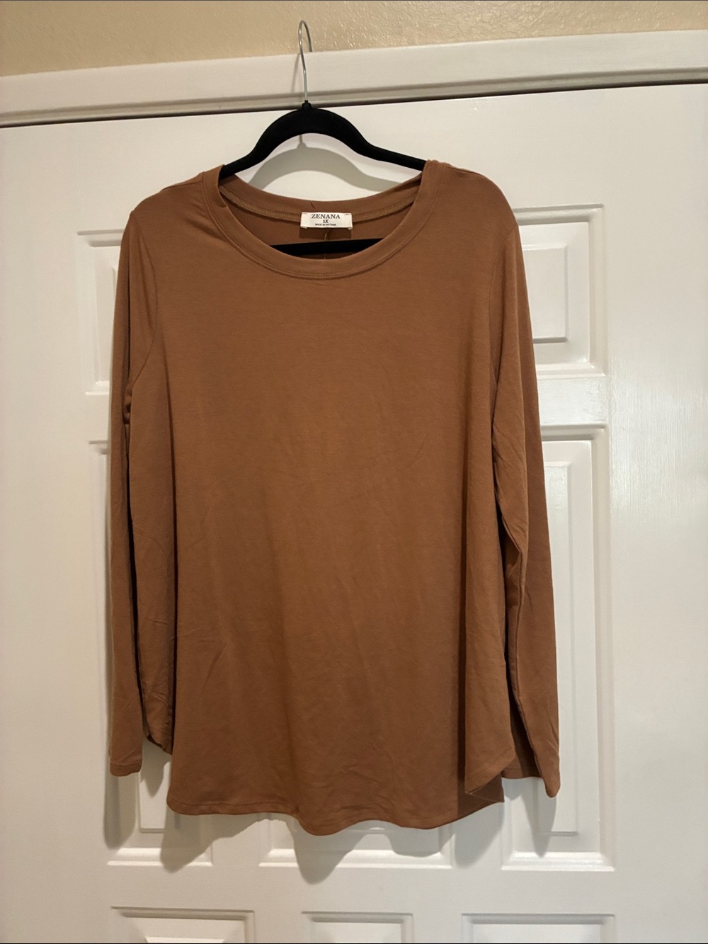 Zenana Long Sleeve camel shirt
